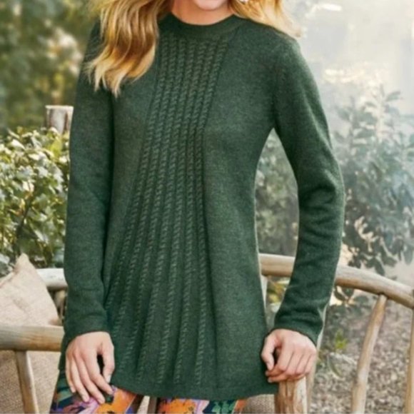 Soft Surroundings Syndey Wool Blend Cable Knit Sweater Large Olive Green - Picture 1 of 6